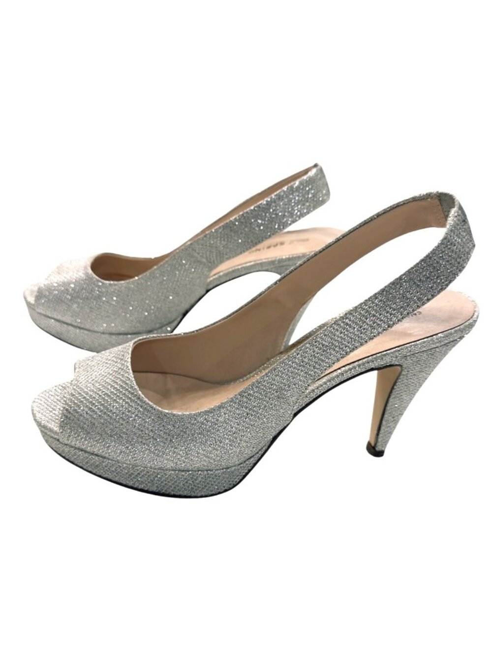 Call It Spring Women's Silver Glitter Slingback Peep Toe Heels Size 8